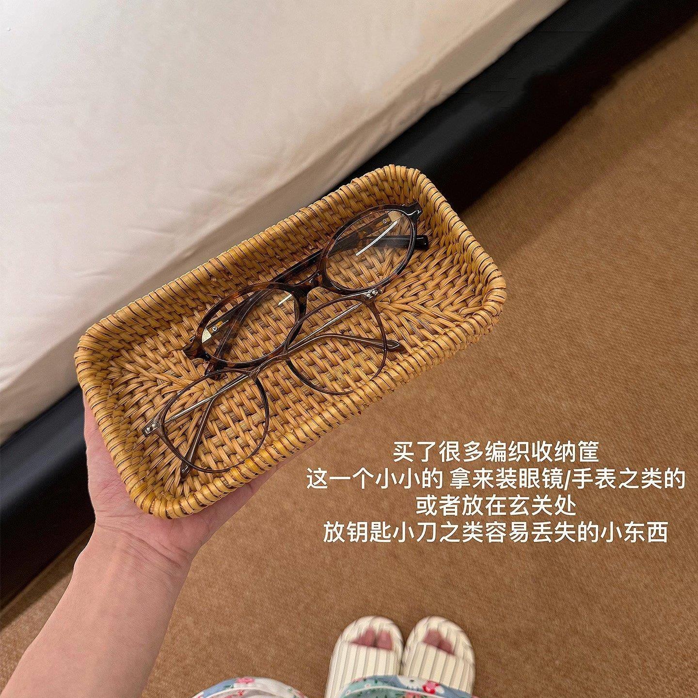 藤编收纳篮桌面化妆品收纳盒洗漱洗手台玄关首饰杂物收纳篮储物筐