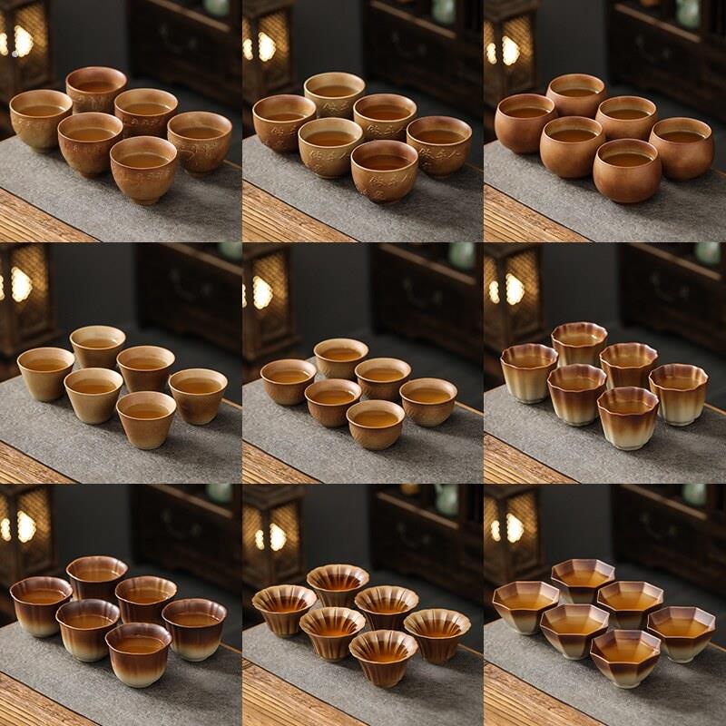 围炉煮茶手工柴烧茶杯复古粗陶功夫茶具斗笠个人喝茶杯主人杯配件