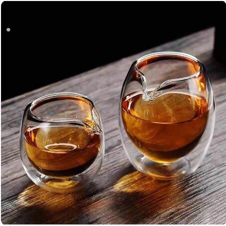双层透明玻璃公道杯大小号隔热公杯功夫茶具过滤茶漏滤网分茶器