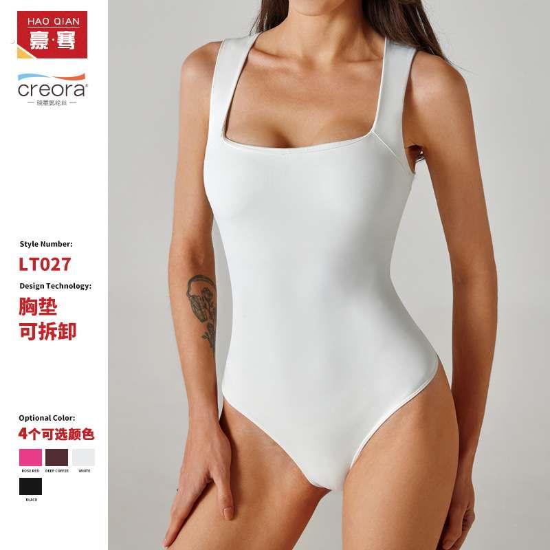 欧美新款无缝塑身裸感瑜伽服 舞蹈运动无袖健身可拆卸胸垫连体衣