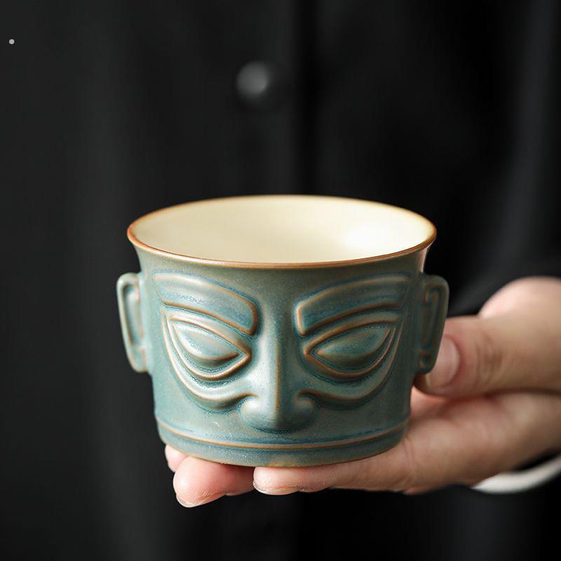 三星堆青铜面具主人杯单杯陶瓷功夫茶杯单个中式复古品茗小碗茶杯