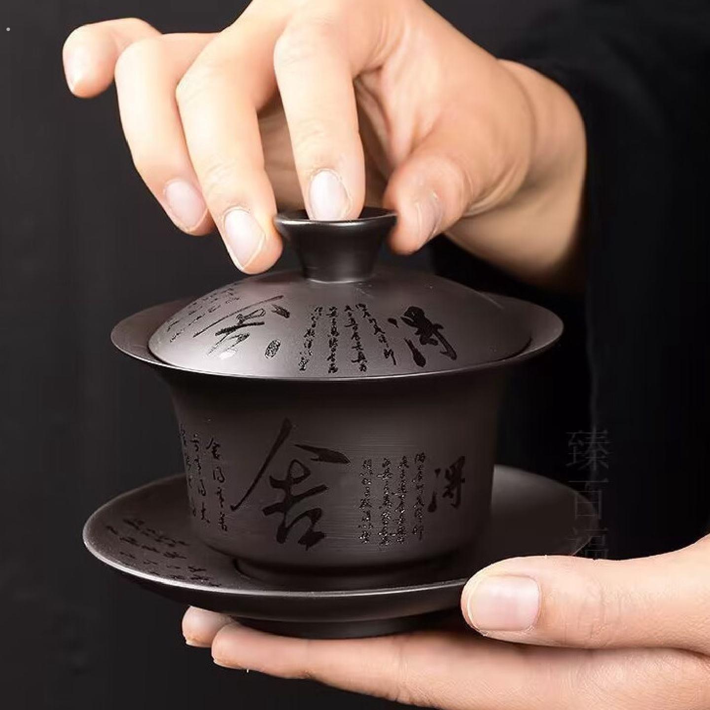 紫砂三才盖碗功夫茶具家用大号茶碗陶瓷大容量茶杯茶道零配件定制