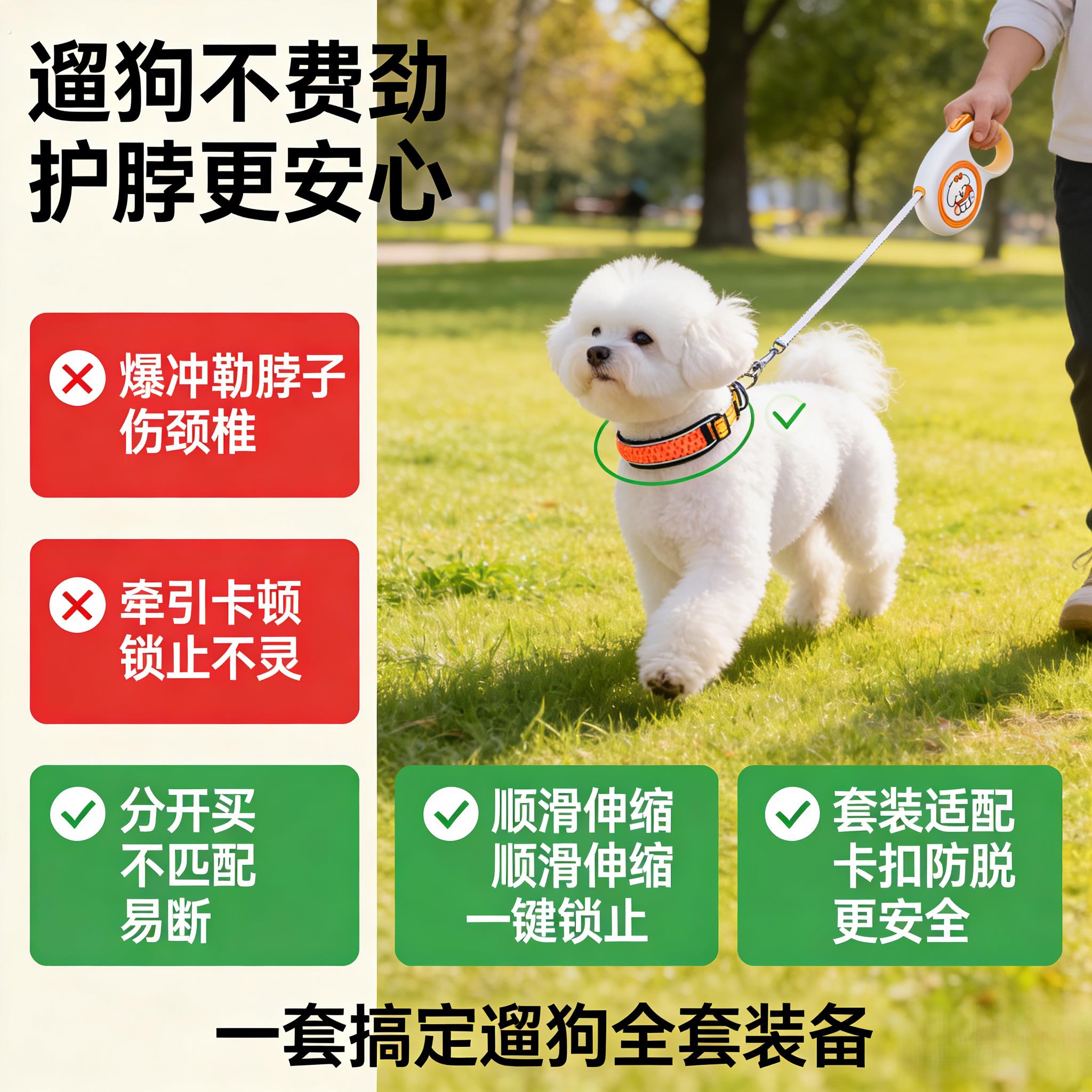 5米伸缩牵引绳狗狗护颈项圈狗炼脖圈中小型犬颈圈反光狗脖圈宠物