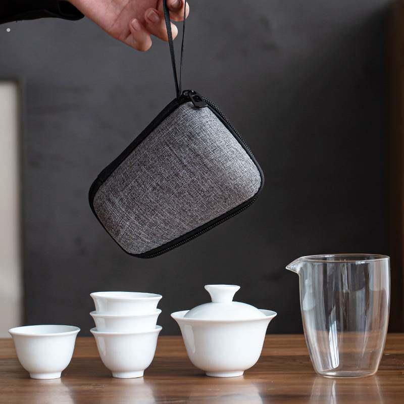 德化白瓷旅行功夫茶具套装茶杯陶瓷盖碗玻璃户外茶具礼品旅行茶具