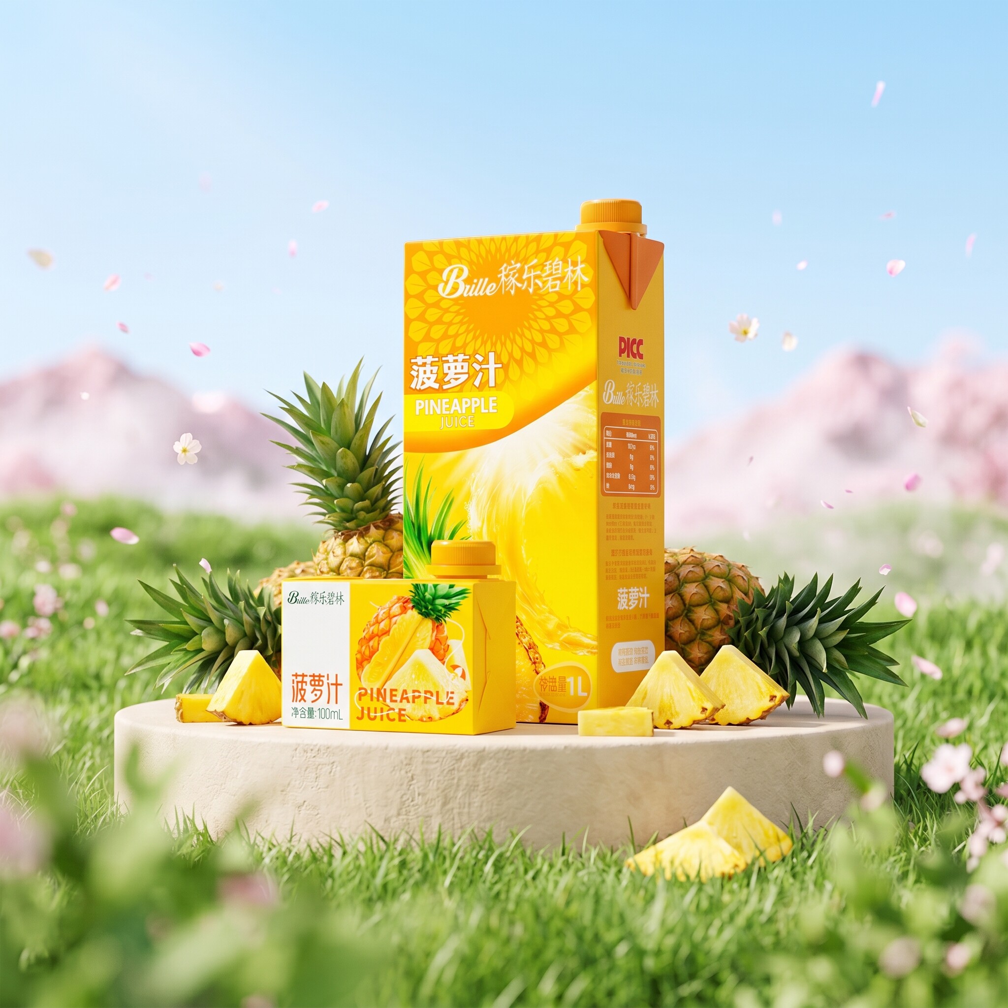 碧纯100%菠萝果汁盒装多瓶装