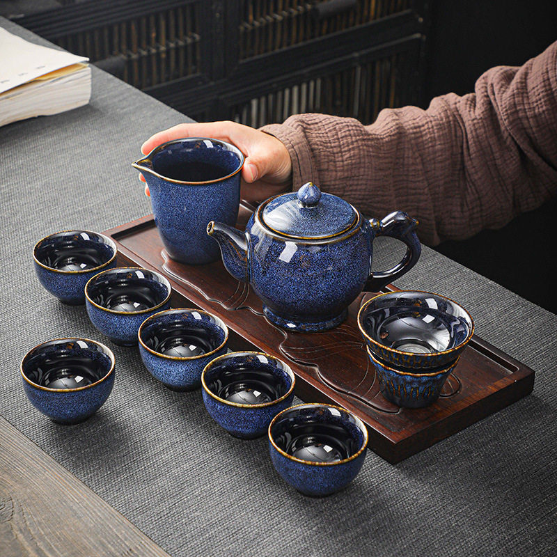 窑变建盏功夫茶具套组陶瓷家用高档陶瓷茶壶盖碗茶杯整套办公会客
