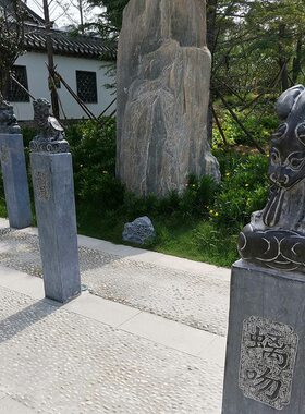 甄选仿古做旧青石拴马桩 青龙白虎四方神兽石狮子十二生肖拴马柱