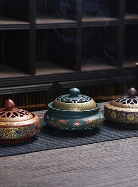 甄选仿古景泰蓝香炉工艺品摆件创意家居室内香插香道珐琅彩盘发香