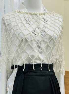 甄选新款汉服披肩珍珠罩衫饰品镂空风饰品古风流苏旗袍礼服红绿玛