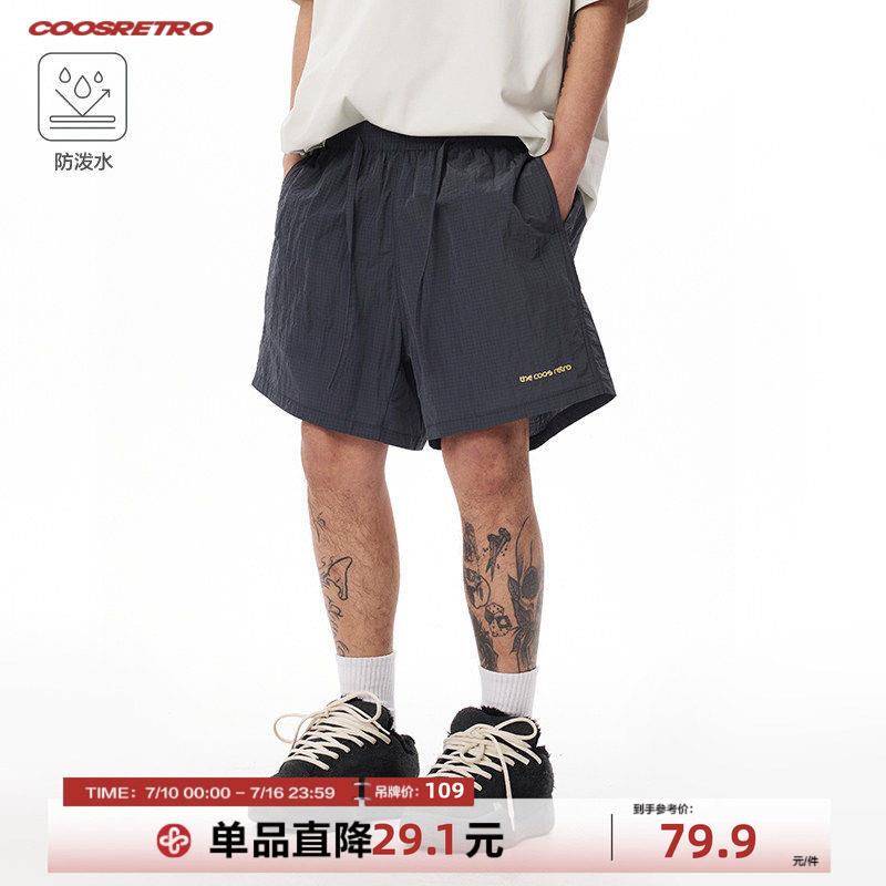CoosRetro 美式复古刺绣格纹肌理运动短裤男生夏季宽松休闲五分裤图片