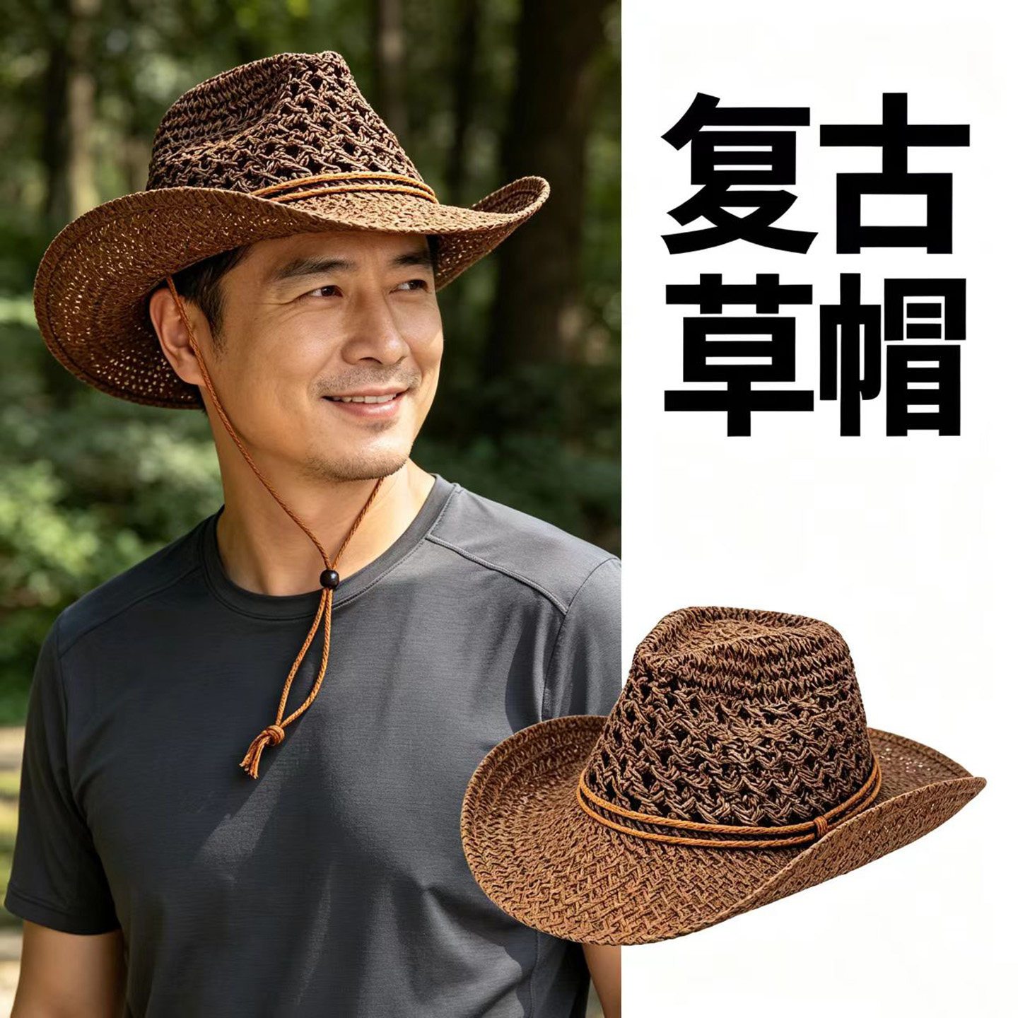 奔青春防晒遮阳草编帽子