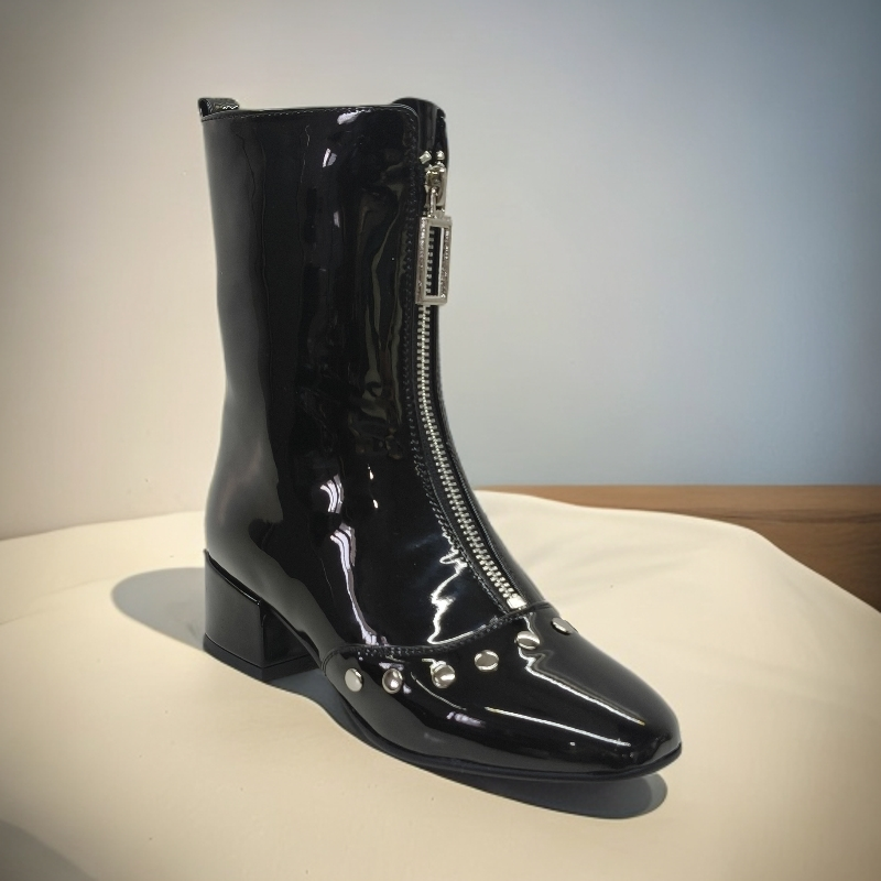 欧美女童银色亮漆皮粗跟短靴儿童模特走秀比赛舞台表演PK小黑靴子