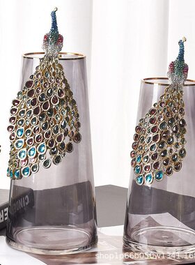 甄选孔雀花摆件酒柜玄关饰品客厅插花家居摆设轻奢餐桌装饰品创意