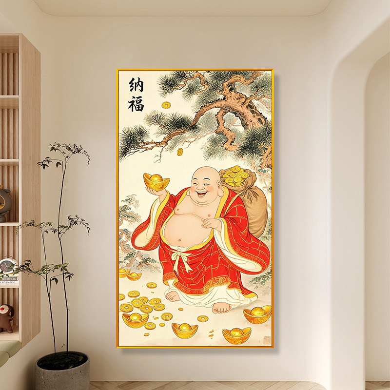 现代简约弥勒佛招财纳福满绣2026新款财福双至玄关墙面十字绣线绣