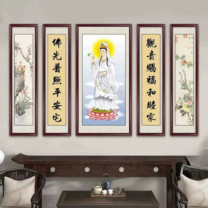 观音菩萨五联中堂挂画