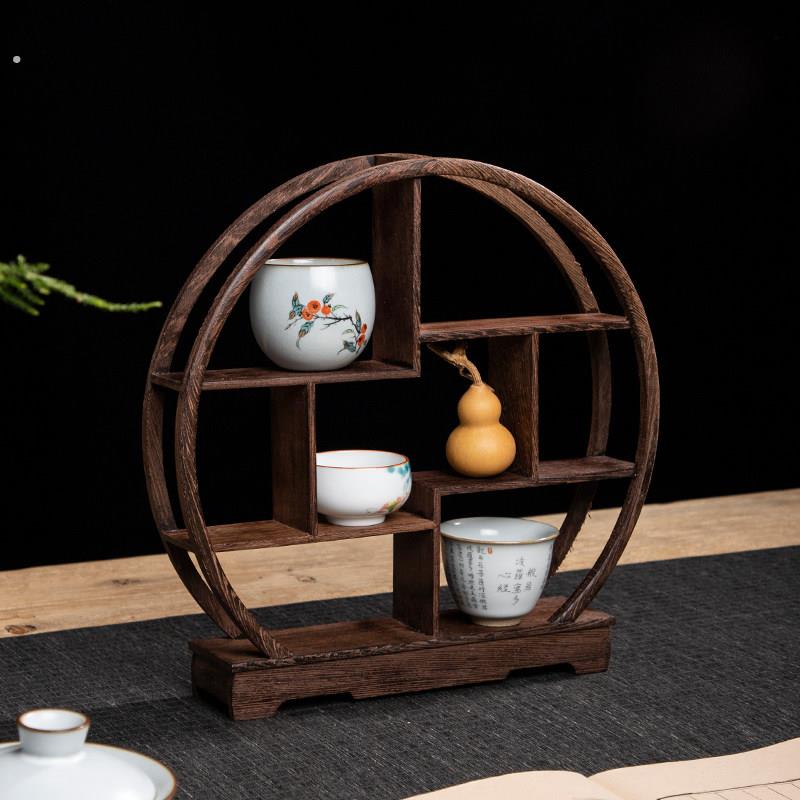 中式订婚糕点摆台置物架茶具收纳层架桌面博古架鸡翅木实木展示架