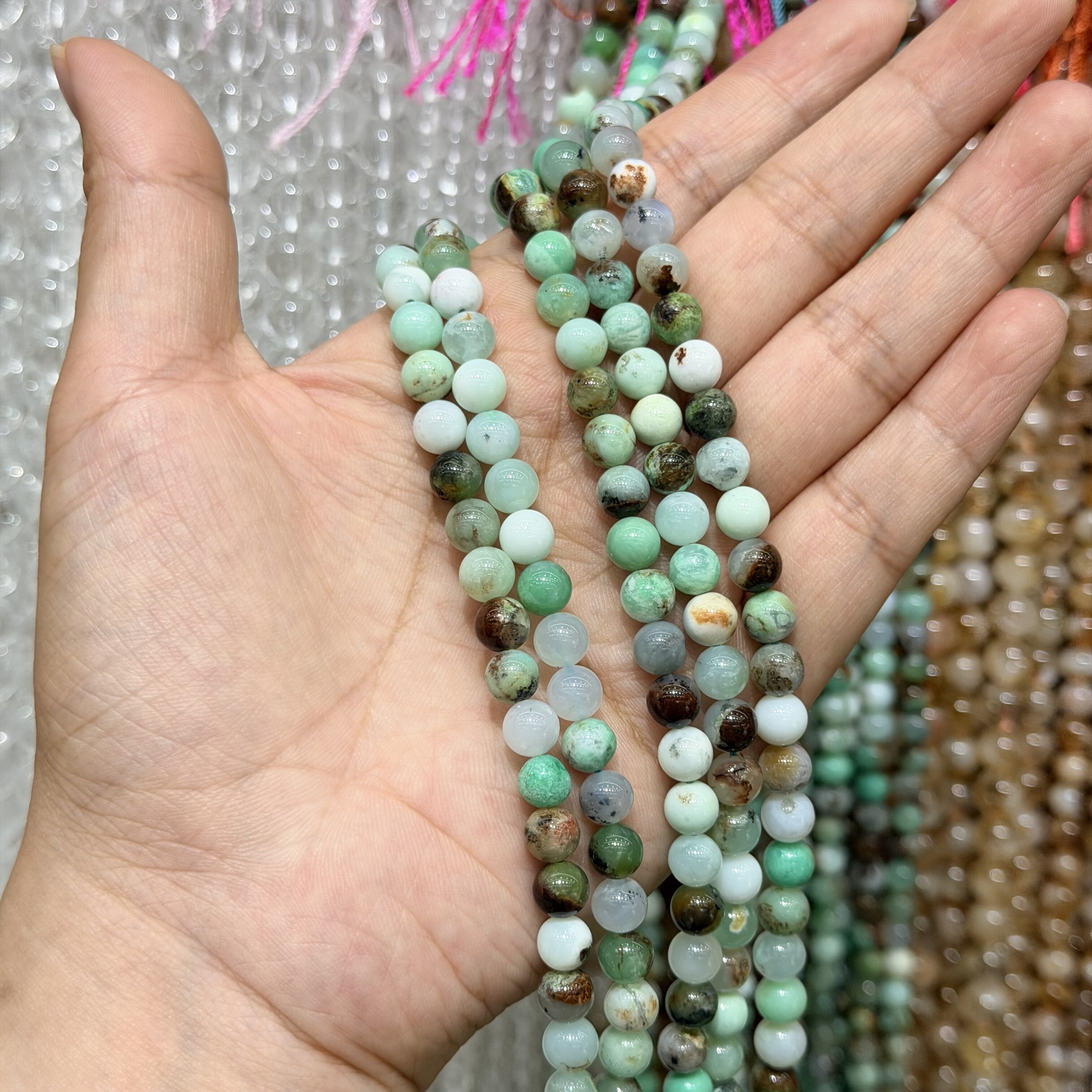 天然原矿澳洲玉嫩绿圆珠散珠