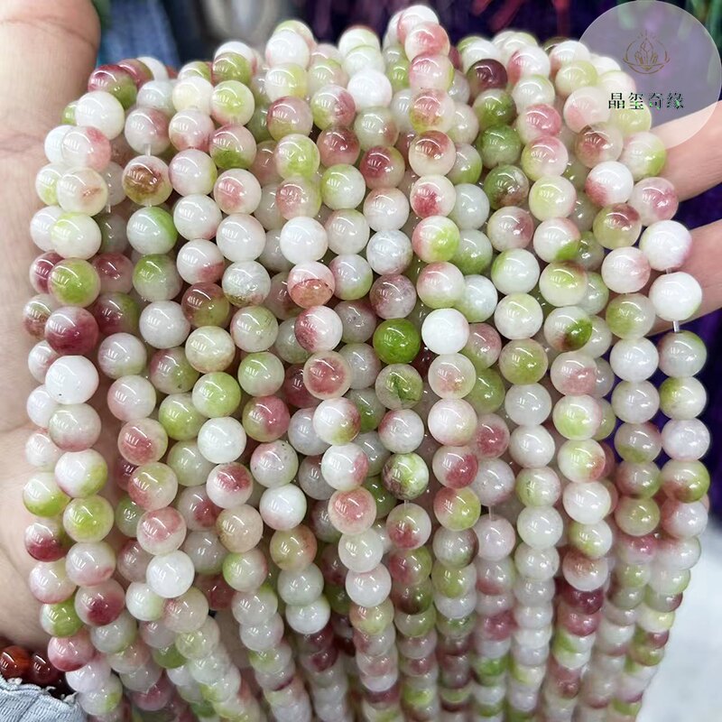 优化桃花色玉髓散珠西瓜色彩碧玺diy手工制作串珠饰品配件隔珠