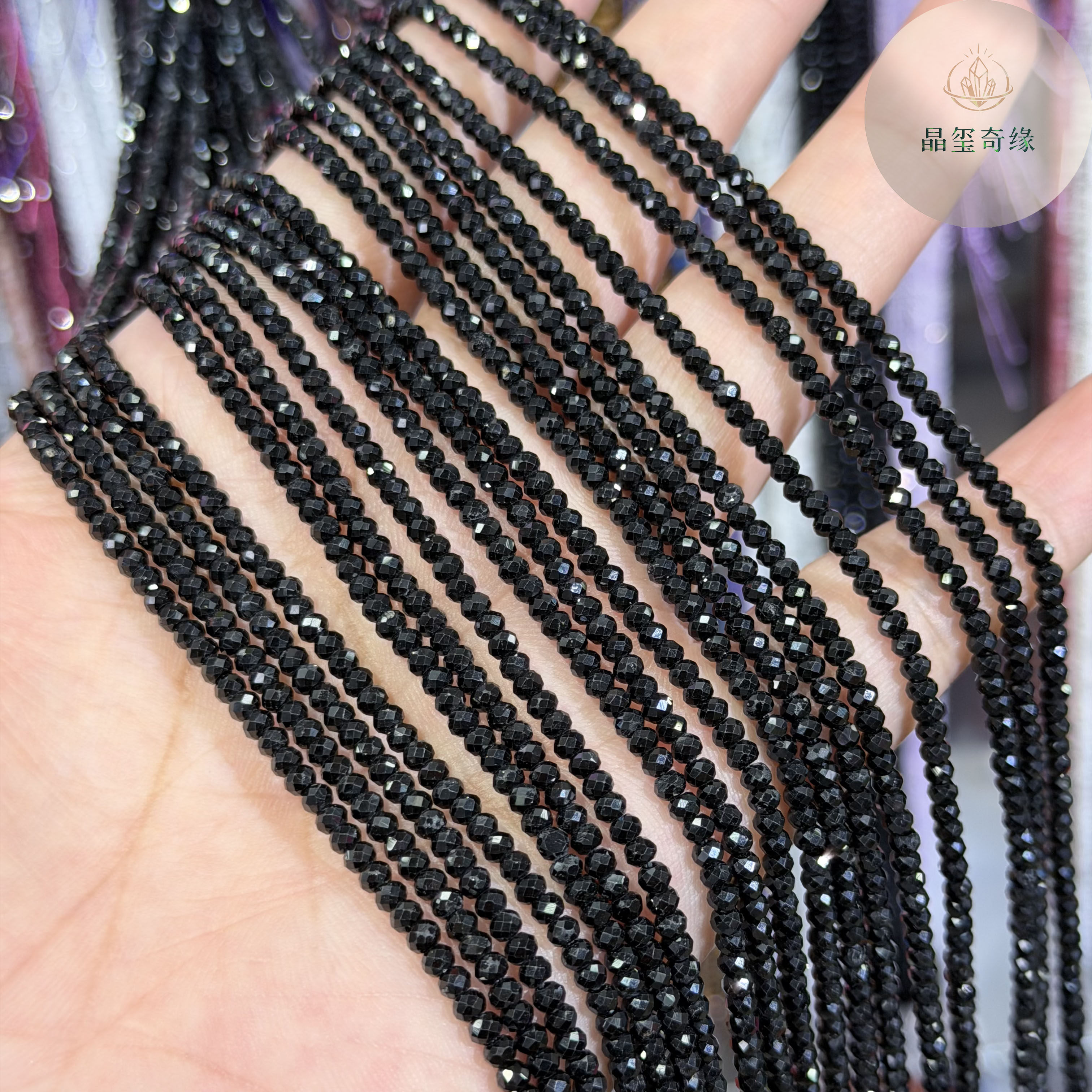天然黑碧玺2*3mm刻面算盘散珠