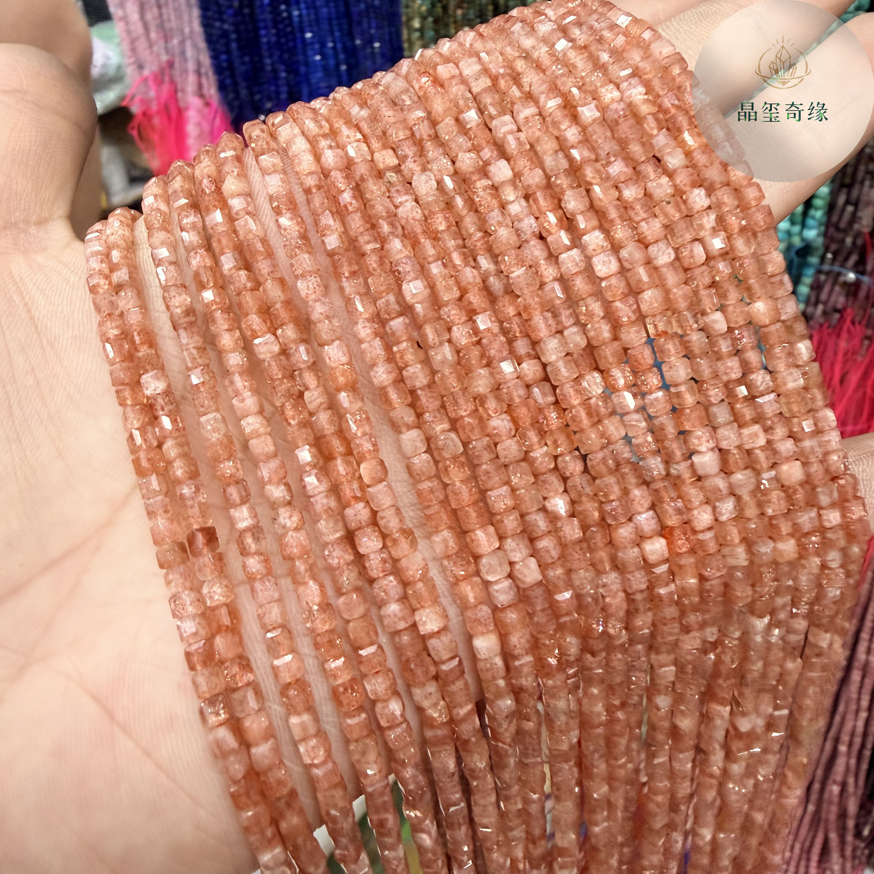 天然金点太阳石切面方糖散珠diy手工串珠项链手链饰品配件配珠