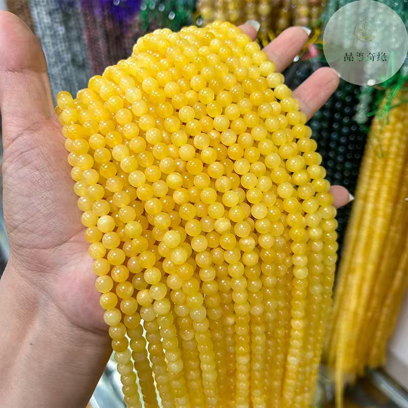 米黄玉圆珠散珠半成品玉石珠子
