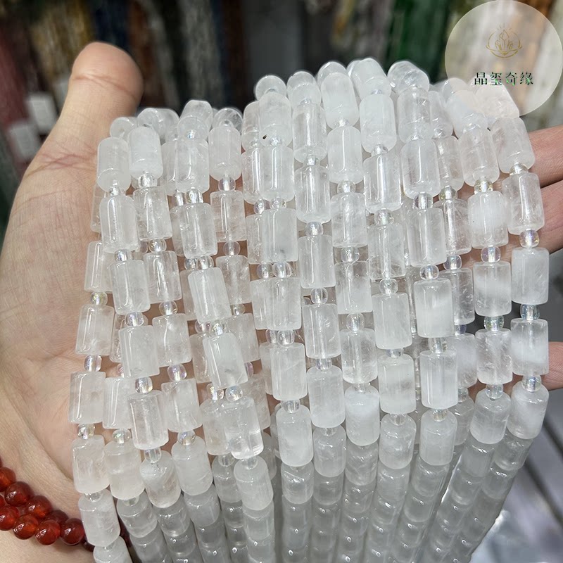 8*12mm天然白水晶玛瑙圆柱管珠桶珠散珠子半成品diy手链项链配珠