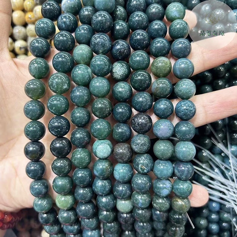 天然水草玛瑙圆珠散珠子隔珠串珠半成品diy手链项链饰品配件材料