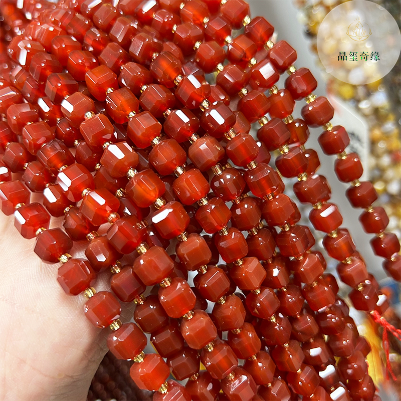 天然A货牛血红玛瑙切面方糖散珠半成品diy串珠手链项链饰品配珠