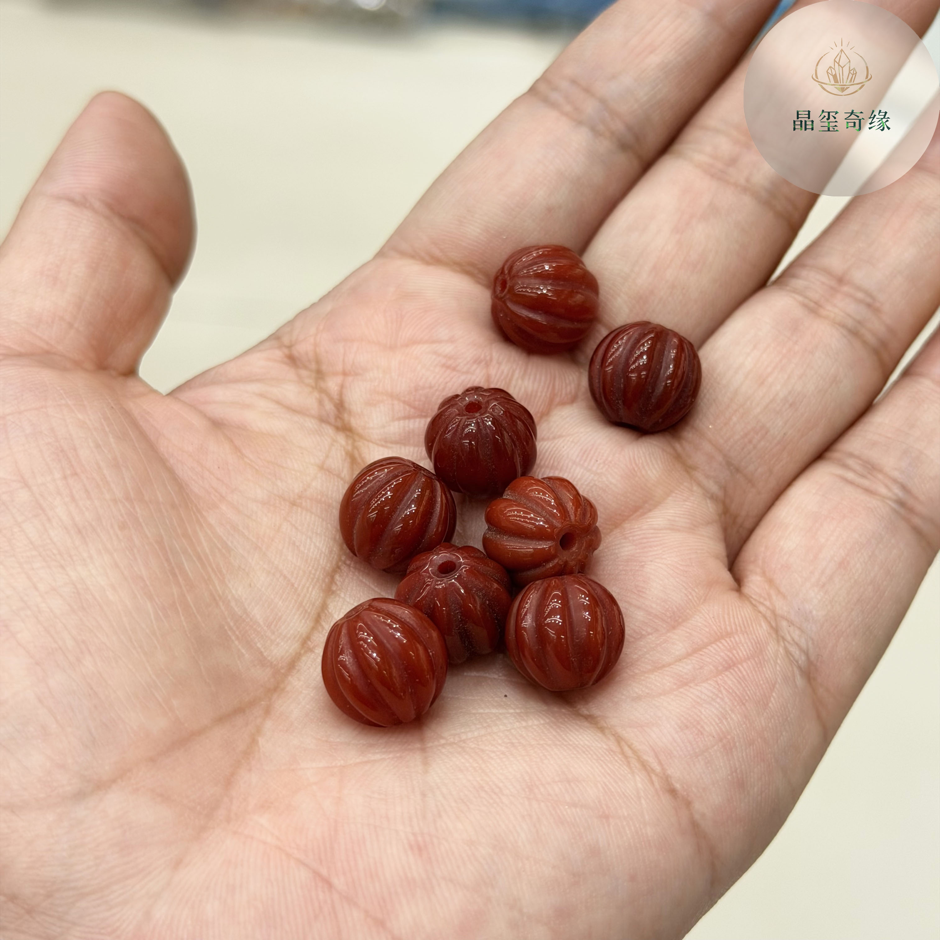 天然南红玛瑙手工雕刻南瓜珠约12mm散珠diy饰品串珠手链项链配珠