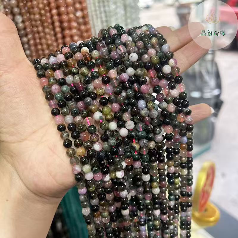 天然彩碧玺圆珠diy散珠