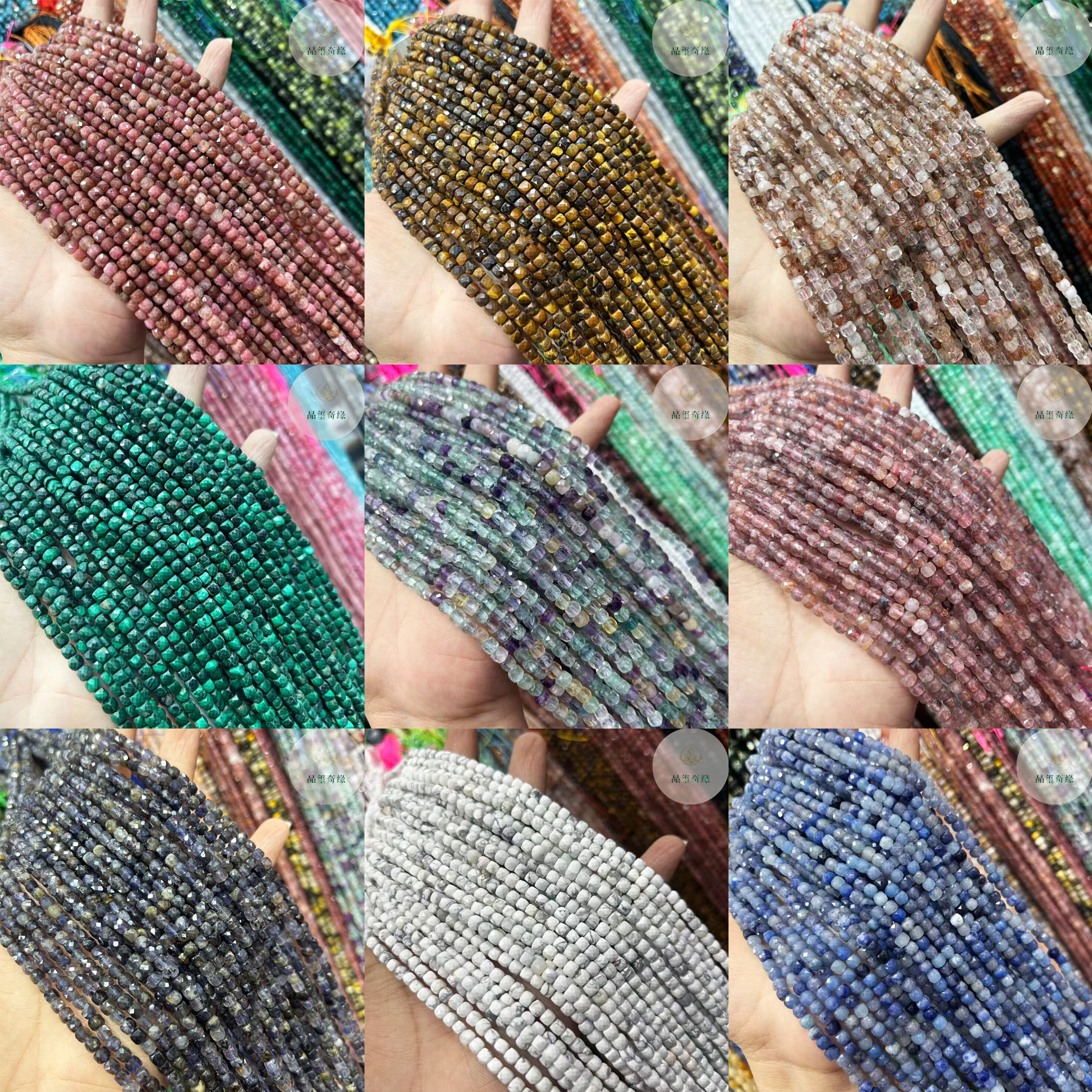 4-5mm天然石方糖刻面立体小方块半成品散珠diy锁骨链手链饰品配件
