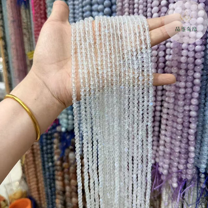 新货4mm白体蓝光纯天然蓝月光圆珠散珠半成品DIY项链手链配珠
