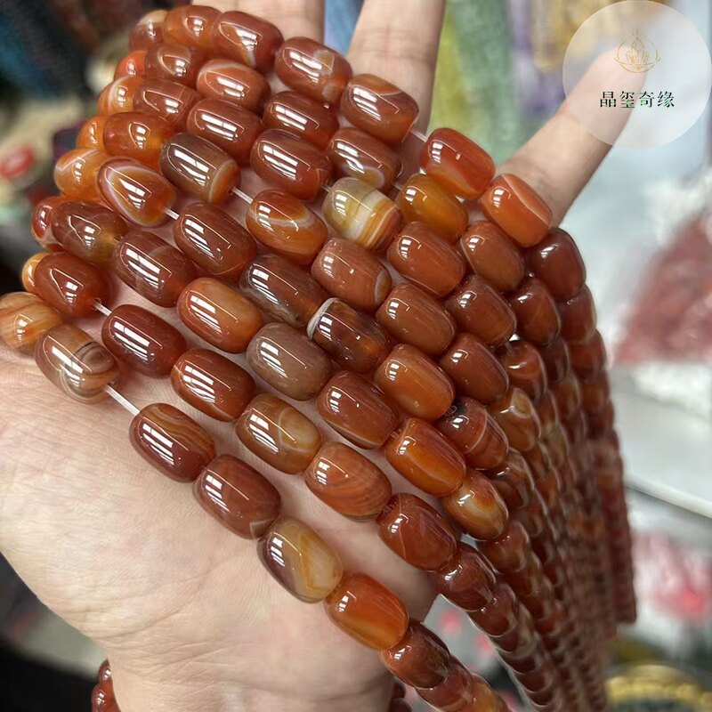 9*13mm天然红玛瑙散珠红缠丝玛瑙桶珠散珠diy手链项链饰品配件