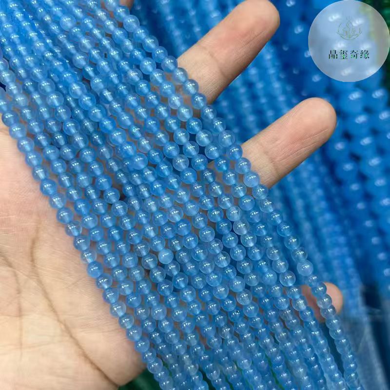 优化汉白玉彩色玉髓散珠圆珠diy浅蓝色玉石珠子 串珠手工配件材料