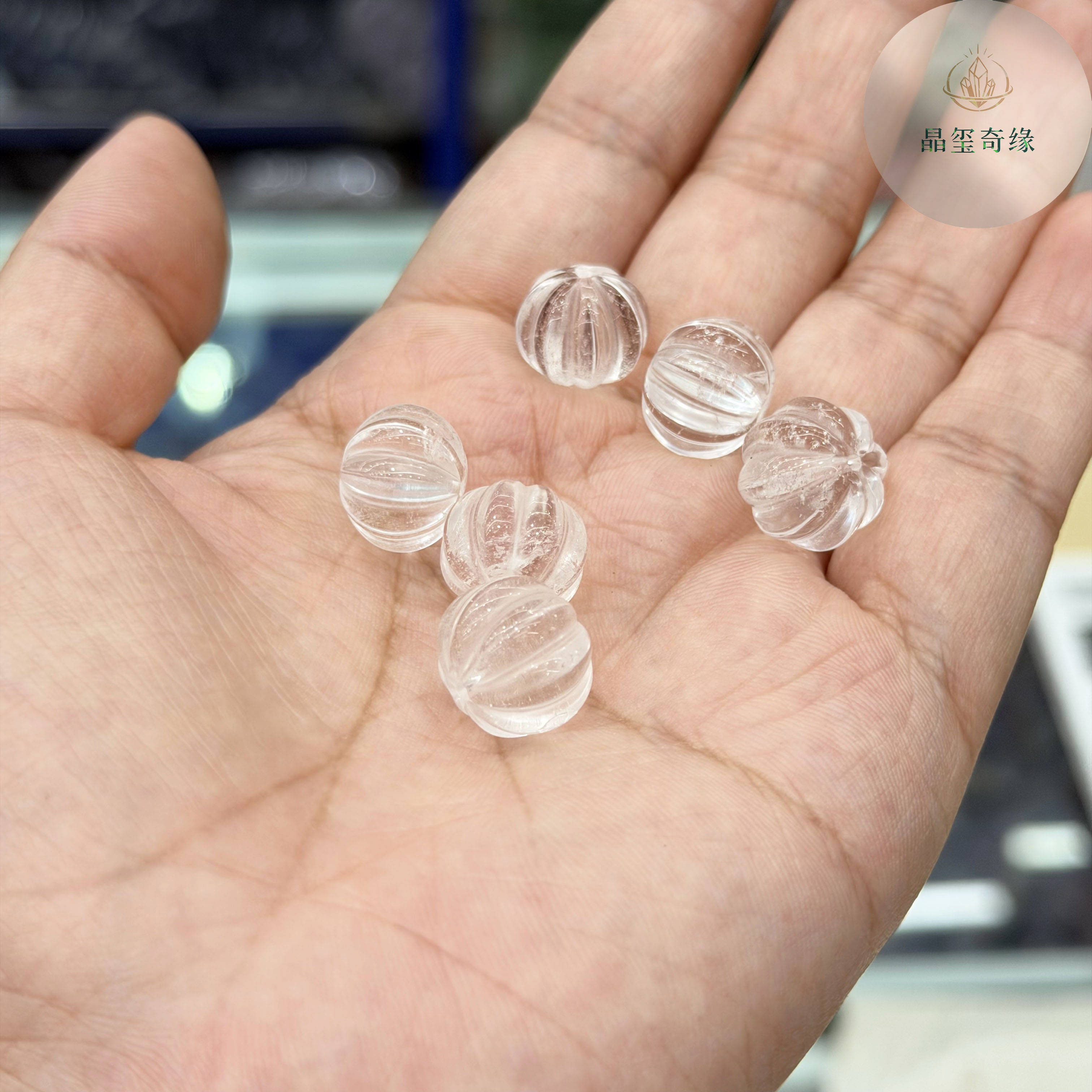 天然白水晶精工雕刻南瓜珠约10*12mm散珠diy饰品串珠手链项链配珠