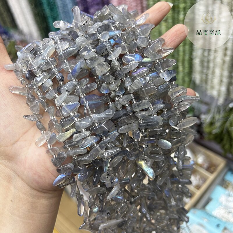 天然老矿灰月光 天河石侧孔水滴链项链半成品散珠diy饰品配珠配件