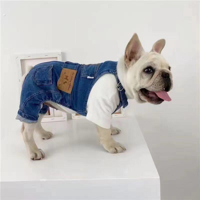 狗狗衣服春秋薄款背带牛仔裤猫咪背带小型犬法斗雪纳瑞柔软透气