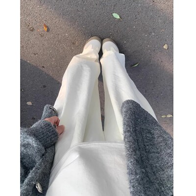 白色奶芙山本裤女夏季薄款冰丝阔腿裤高腰垂感显瘦慵懒风拖地裤子
