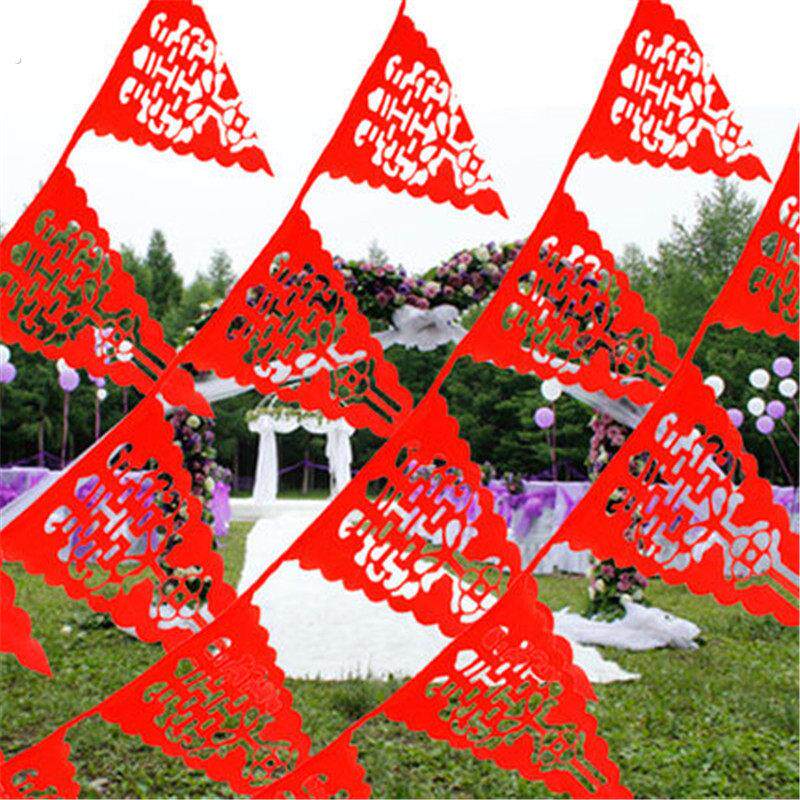 新款喜字镂空串旗结婚婚庆庆典布景装饰彩旗喜字三角小旗
