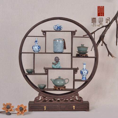 鸡翅木小博古架紫砂茶壶架子红木中式彷古多宝阁置物架实木展示架