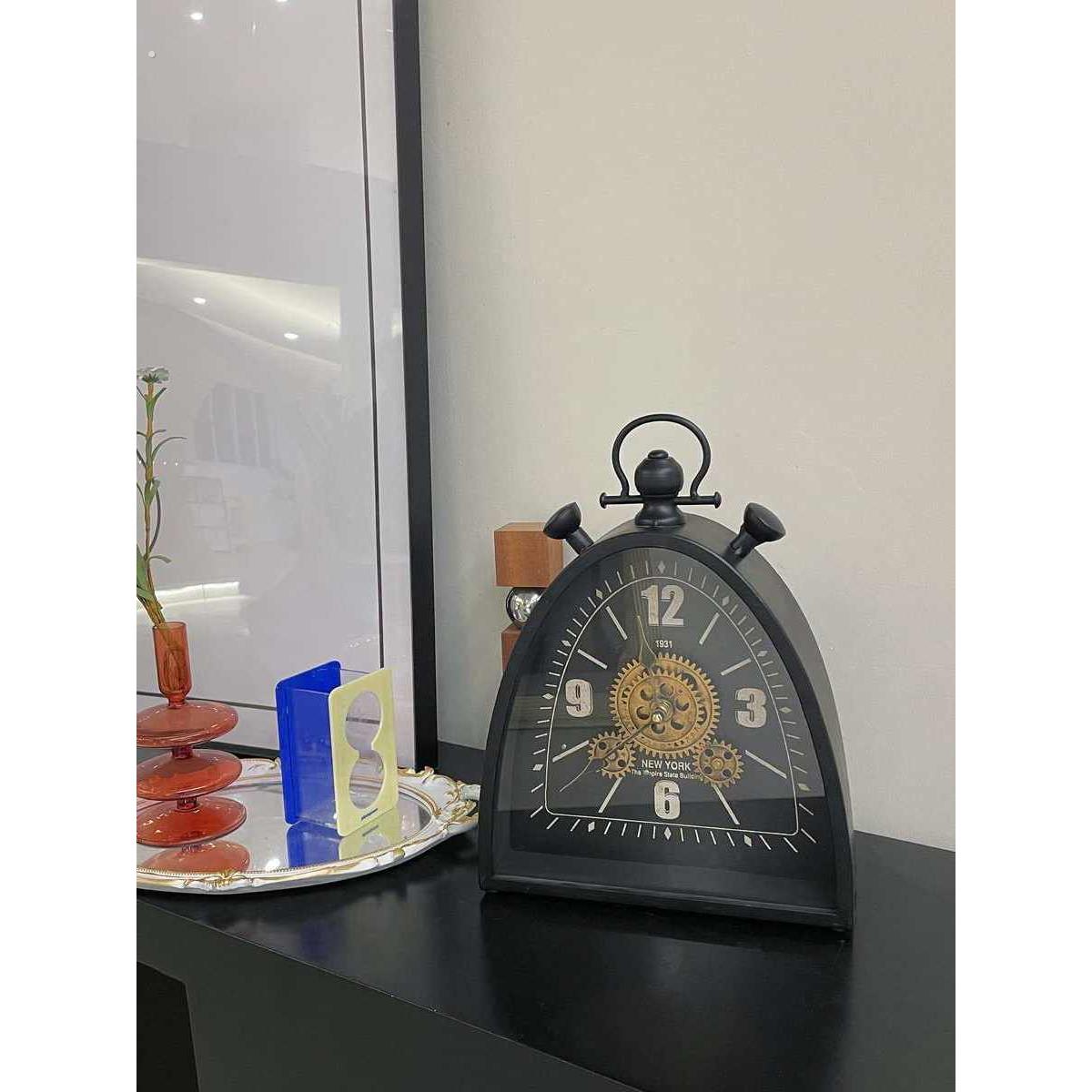 美式复古轻奢客厅台式座钟艺术创意摆件高级感钟表家用时钟装饰