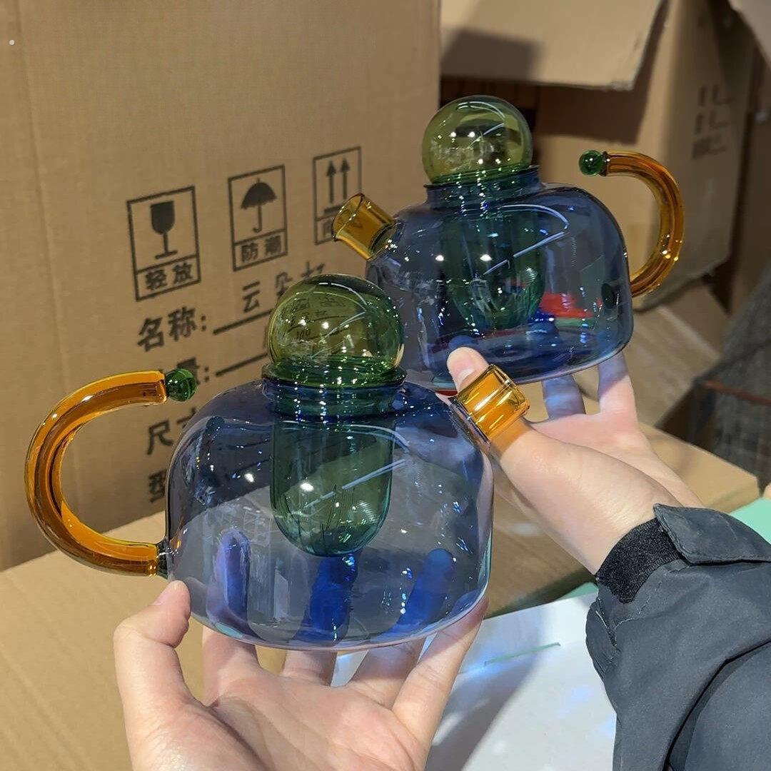 茶壶泡茶家用创意撞色耐高温玻璃茶水分离小泡茶壶电陶炉围炉煮