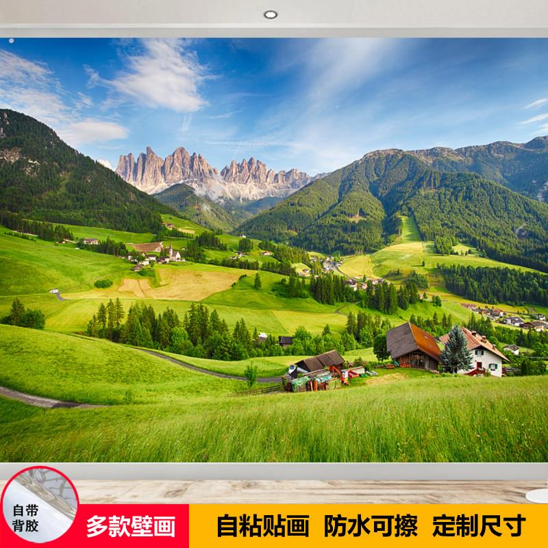 自粘墙贴画自然风景壁画客厅沙发电视背景墙贴纸卧室装饰画壁纸