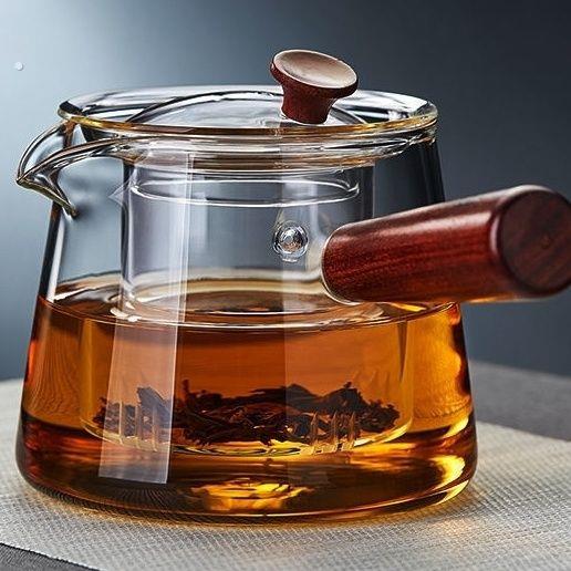 热销中式侧把壶高硼硅玻璃防烫木把茶壶加厚电陶炉烧水茶具煮茶器