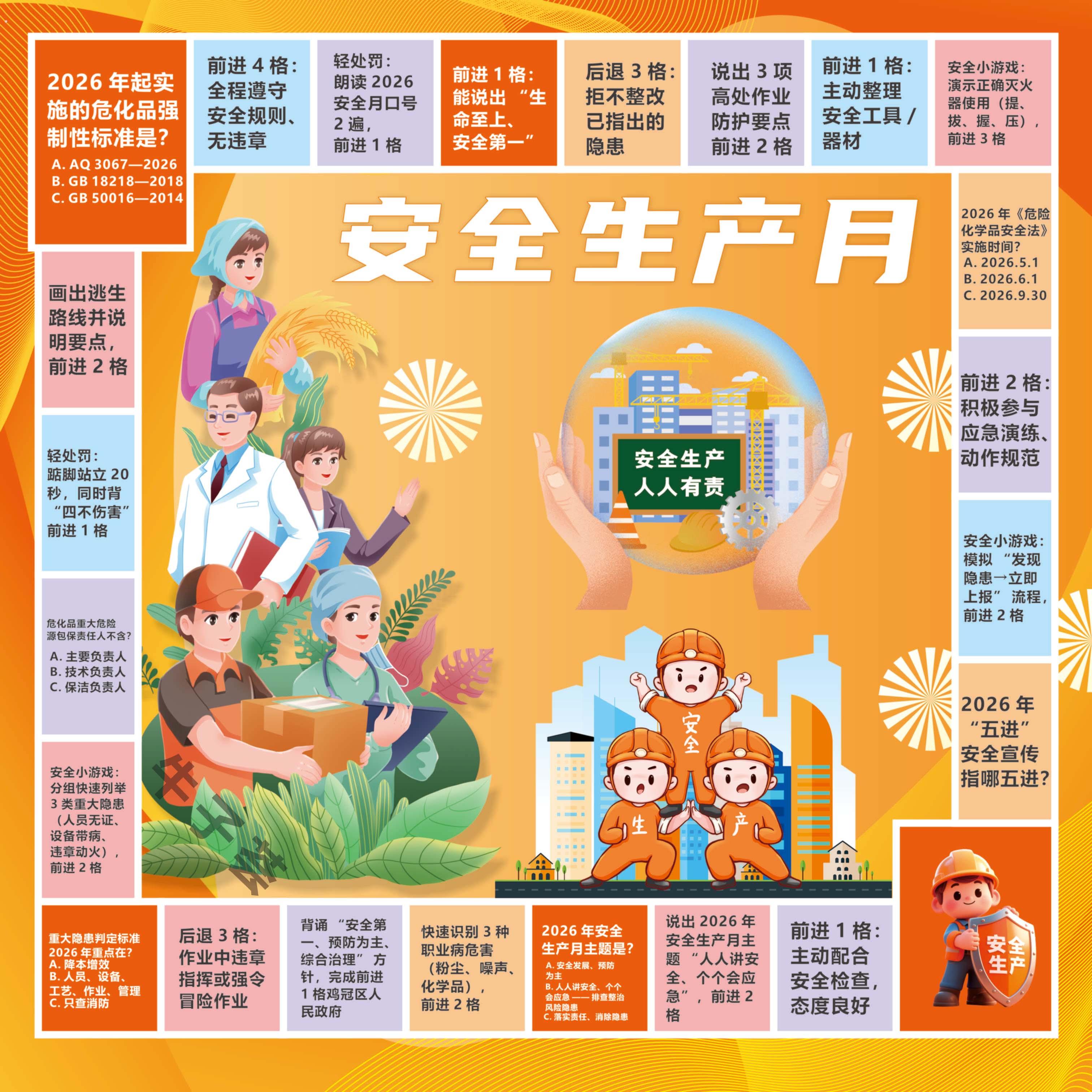安全生产宣传月游戏道具禁毒防溺水真人飞行棋户外地垫定制