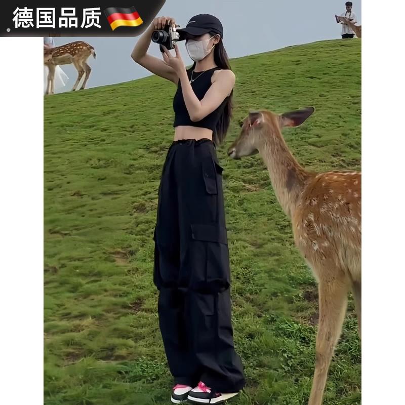德国登山冲锋裤女春秋夏季高腰宽松小个子阔腿户外速干休闲裤
