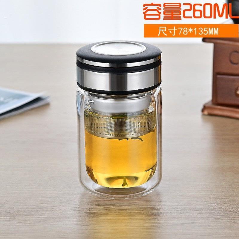 耐高温双层玻璃杯茶水分离泡茶杯小巧杯子高颜值女生矮胖杯办公室