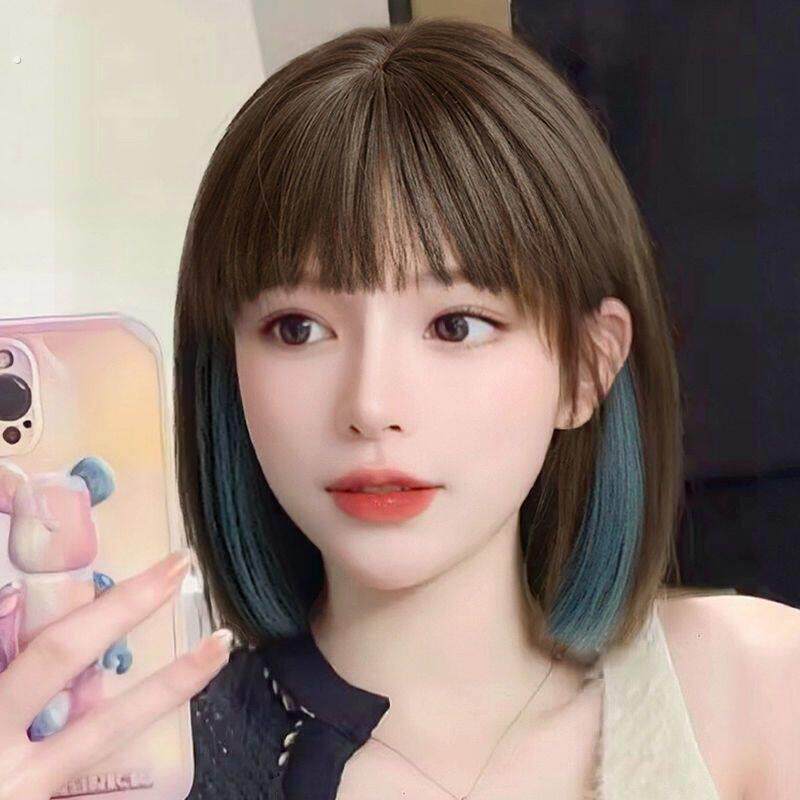 假发女全头套式短发超自然波波头明星同款挑染新款看不出来假发套