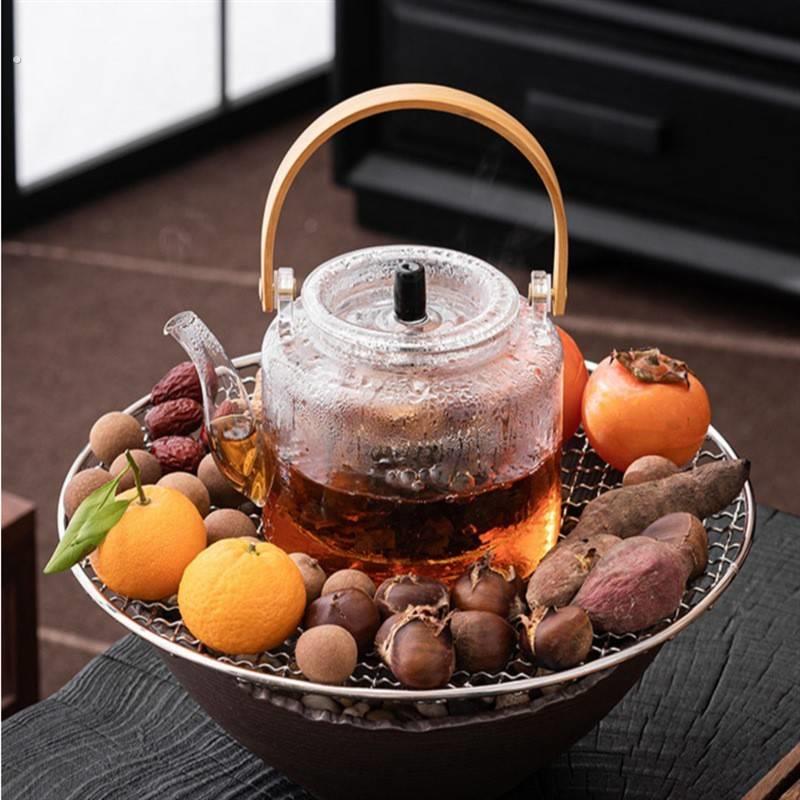 围炉煮茶玻璃烧水壶电陶炉专用煮茶壶套装蒸茶壶耐高温玻璃提梁壶