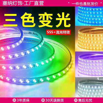灯带led三色变光灯条家用220v高亮客厅吊顶户外防水灯带条霓虹灯